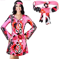 2pcs set Hippie Clothing Womens 60s 70s Hippie Dress Fancy Disco Costume for Carnival Party cosplay 