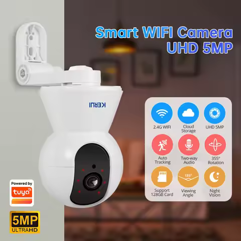 KERUI WiFi IP Camera Home Security Pets Dog Cats Camera With Bracket Tuya Smart 4K 8MP HD Video Nigh