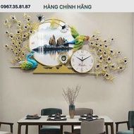 Decorative clock 151 - Pair of peacocks wrapped around round landscape paintings, size 140x65cm KM -