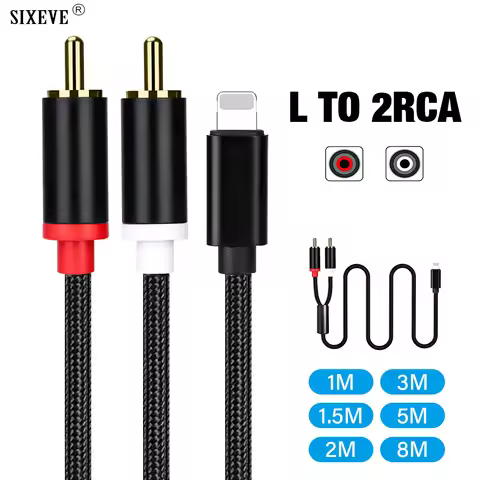 USB L To 2 RCA Y Splitter For iPhone 6 7 8 Plus X XR XS 11 12 13 14 Pro Max SE Audio Connector TV Ca