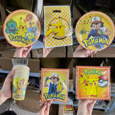 Pokemon Birthday Party Set Decoration Supplies Disposable Tableware Pokemon Tablecloth Cup Plate Bab