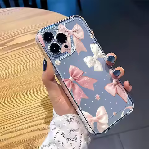 Pink Bow Design Transparent TPU Phone Case for Xiaomi 15T 14T Pro 12T 14 13T Pro 11 Lite 4G 5G Poco 