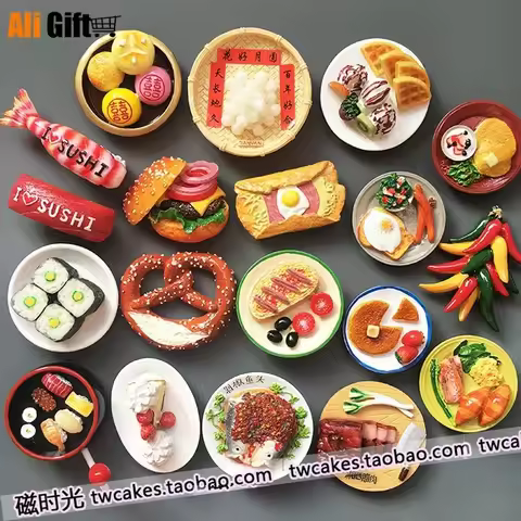 Creative Snack Food Hamburger Dessert Bread Sushi Fridge Magnet 3D Sticker Travel Souvenir Kitchen H