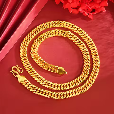 Men's 24K AU999 Gold Boss Chain, 10MM 60CM Twisted Polished Sideways Chain, Lucky Buckle Safety Bles