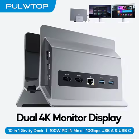 PULWTOP USB C Docking Station Dual Monitor for Type-C Laptops, with 2*HDMI 4K@60Hz, USB A/C 10Gbps, 