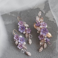 Purple flower hair clip, Floral jewelry set, Earrings and hair piece
