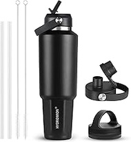 HYDROWION 32 oz Insulated Water Bottle, Car Water Bottle Holder - Double Wall Vacuum Insulated Trave