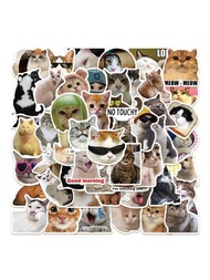 50入組有趣的貓貓梗貼紙,適用於創意和可愛的手機殼、筆記本、手提電腦、水杯,防水裝飾貼紙