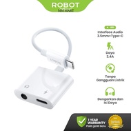 ROBOT RUC02 Data Cable Audio Type-C TO Type-C +DC3.5 F White 3.5mm Jack + Charging 2.4A HD Sound Ori