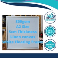 Stretched Artist PURE LINEN CANVAS with White Frame [A2 size] 5cm Thickness for Oil/Acrylic Painting