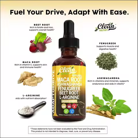Multi Herbal Complex Liquid Drops with Maca Ashwagandha L-Arginine, Natural Plant Blend Oral Dietary