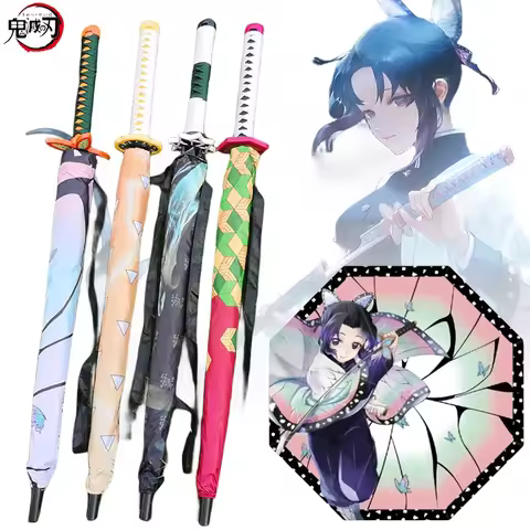 Long Demon Slayer Katana Umbrella UV Blocking Parasol Kochou Anime Kimetsu No Yaiba Shinobu Samurai 