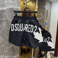 Dsq Men's Wind Shorts Black Printed with White Maple Leaf Pattern Dsquared2 Back Butt Mesh Lining St