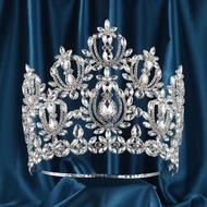 HIMSTORY European Big Miss Universe Bridal Crowns Rhinestones Large Round Tiaras Queen Wedding Party