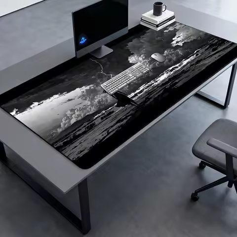 Gothic Mouse Mat Gaming XXL White 180x60 Lightning Storm 160x60 Dramatic Desk Black Monochrome Acces