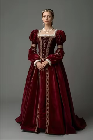 Tudor Renaissance Royal Court prom Queen Dress Historical Elizabeth burgundy Ball Dress Victorian Re