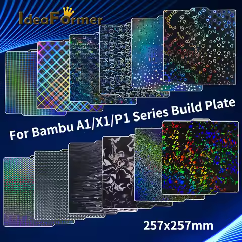 For Bambu Lab A1/P1P/P1S/X1C/X1/X1E PEI PET 257×257mm Double Sided Build Plate Upgraded Heatbed For 