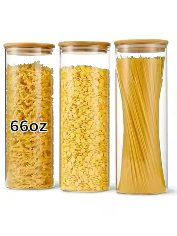 3/6PCS Glass Food Storage Jars With Lids, 66OZ/1400ML Large Capacity, Perfect For Storing Pasta, Coo