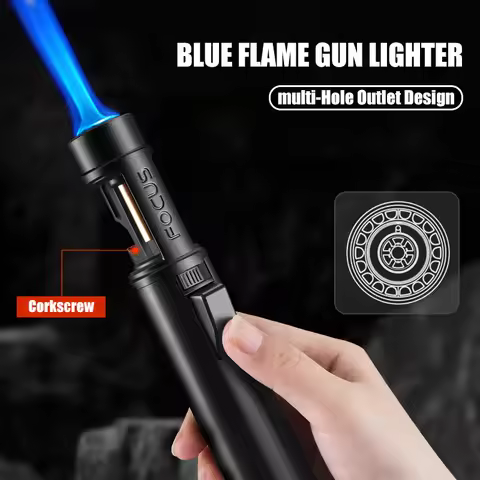 Strong Blue Flame Gun Lighter With Bottle Opener Adjustable Flame Size Outdoor Camping Use Multifunc
