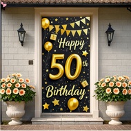 Glamorous Gold Themed 50th Birthday Banner Backdrop with Balloon Star Gift Elements Party Supplies P