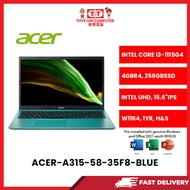 ACER-A315-58-35F8-BLUE-INTELCOREI3-1115G4,4GBR4,256GBSSD,INTELUHD,15.6"IPS,W1164,1YR,H&S
