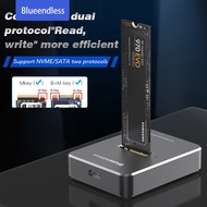 Blueendless Dual Protocol M.2 SATA NVME SSD Enclosure Offline Clone USB C 3.1 Gen2 10Gbps For NVME+N