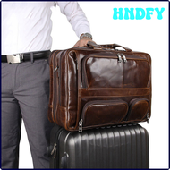 HNDFY leather travel briefcase men male leather business bag for 17 inch laptop computer bag for business trip bag on wheels KYRTR