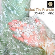 SATU meter Kain Brokat Tile Prancis Bahan Kebaya Motif Sakura