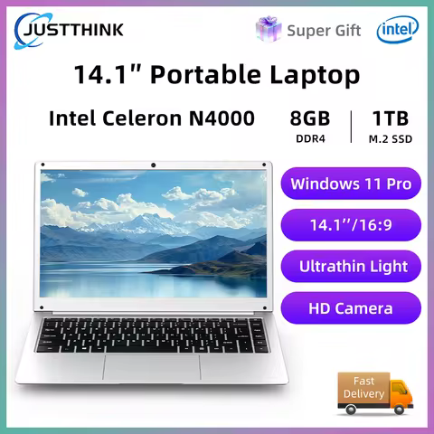 Justthink 14 Inch Lightweight Laptop Intel Celeron N4000 DDR4 8GB RAM 256GB 512GB SSD Windows 11 Adu