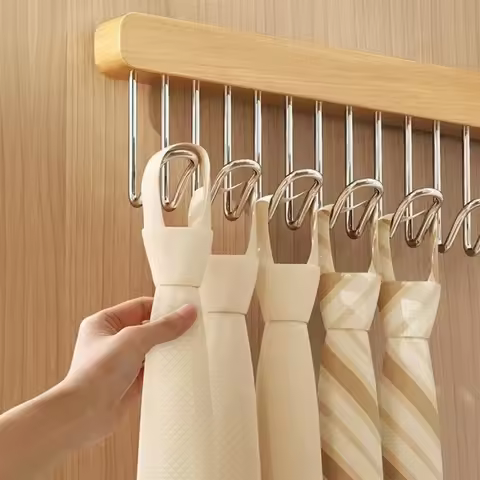 Retractable Wooden Hanger,Multifunctional Storage Hanger with Hooks Space Saving Wall-mounted Wardro