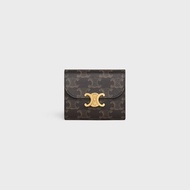 Celine wallet กระเป๋าสตางค์ TRIOMPHE ขนาดเล็ก ผ้าแคนวาสลายทรียงฟ์สีแทน