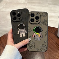 CrashStar Laser Cute Astronaut Embossed Leather Hard Shockproof Phone Case For iPhone 15 14 13 12 11 Pro Max XS XR X 8 + 7 Plus Fashion Black Phone Casing Cover With Full Cover Lens Camera Protection Hot Sale