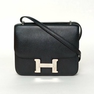 HERMES Constance康康1989黑色Epsom皮C刻銀扣肩背包