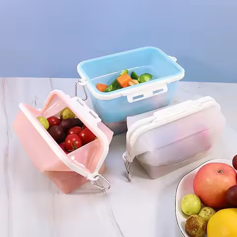 Silicone Travel Premium Reusable Food Storage Bags Food Grade Multi-use Fruit Sealed Lunch Bag Conta