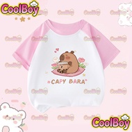 COD 2026 Baru Fesyen Lelaki Wanita Kanak-kanak Pakaian Comel Kartun Capybara Corak Lengan Pendek Kap