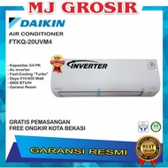 AC DAIKIN FTKQ 20 UVM4 RKQ 3/4 PK + PASANG R32 FLASH INVERTER LOW WATT