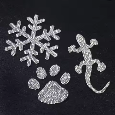 Silver Clear Rhinestone Gecko Dog Paw Snowflake Iron on Patches for Clothing Appliques Clothes Stick