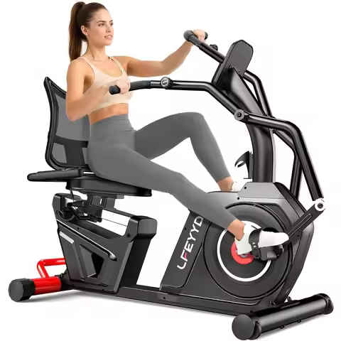 Recumbent Exercise Bike, Stationary Recumbent Exercise Bike for Home with Arm Exerciser, 16Level Mag