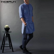 (Muslim) Incerun เสื้อเชิ้ตแขนยาวผู้ชายเสื้อลำลองแข็ง kurta เสื้อยาวอินเดีย Kaftan