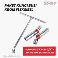 MERAH MATA Grip-On T-Socket Chrome Flexible Package + Flexible Spark Plug Red 14mm & 16mm - Flexible
