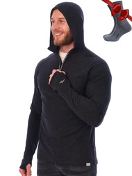 100% Merino Wool Hoodie Men - Slim Fit Merino Wool Base Layer Mens Half Zip Thermal Long Sleeve Ligh