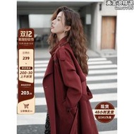 木易易 紅色風衣外套女春秋新款高級感氣質英倫風中長版復古大衣