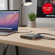 USBHDMIType C 31,4K HDMI,。  Penyesuai USB ke HDMI Penyesuai Type C 3-dalam-1 dengan HDMI 4K untuk La