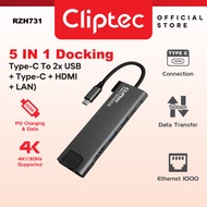 CLiPtec VIEWNET-5 Type-C to USB+Type C+HDMI+LAN Ports 5-in-1 Portable Mini Docking RZH731