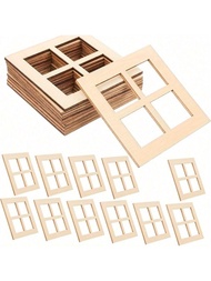 15/30pcs Wooden Miniature Window Set, 2.76 X 2.76 Inches Mini House Home Decor Accessories, Suitable