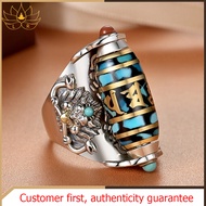 LR-Roc bird dzi bead S925 silver ring rotatable fashion personality men and women's ring adjustable size increase luck and auspiciousness strong power attract wealth through prayer rituals to ensure that does not flake