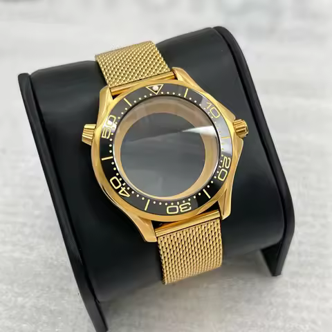41mm Gold Brushed Mesh Bracelet Watch Bezel Case Fit 31-32mmDial For Omega Seamaster Seiko NH35/36/4
