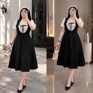 Women's big-size square neck dress with pumpkin sleeves made of ruby mixed with soft, smooth silk fa