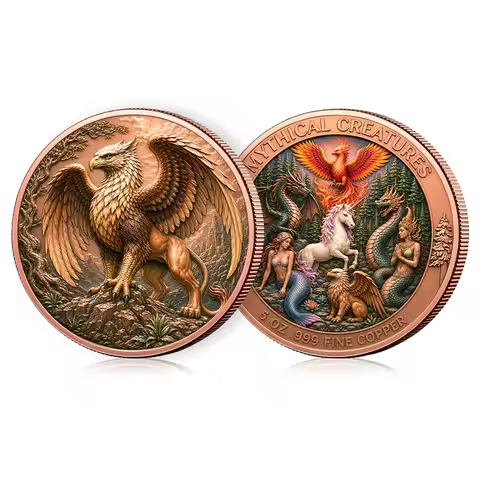 Griffin Gryphon 5Oz Fine Copper Commemorative Coin High Relief Metal Medal Mythical Beast Collectibl
