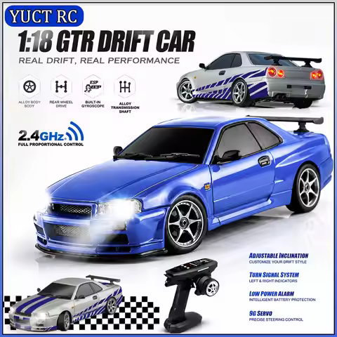 LDRC LD1899 1/18 RC Drift Car GTR Mode 2.4G ESP Gyro Alloy Body LED Racing Car RTR for Boys Collecti